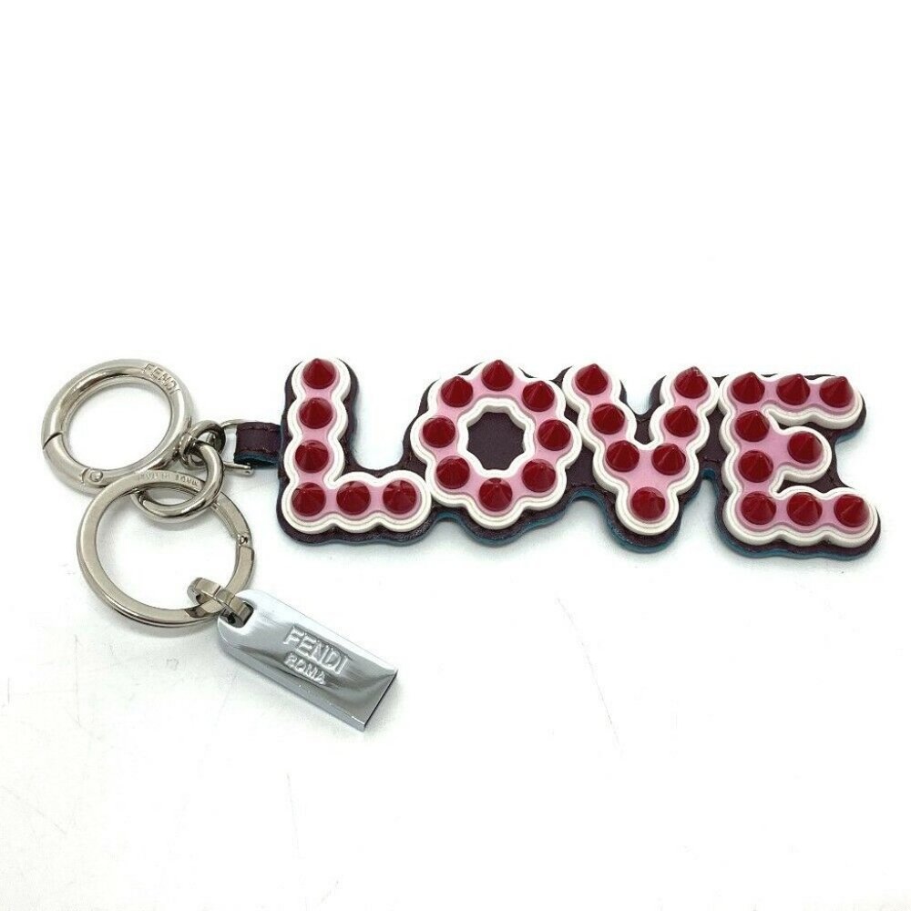 AUTH FENDI 12473513 logo With studs USB Key ring charm Key Holder Multicolore
